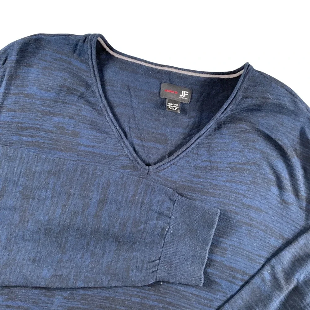 JF J Ferrar Mens‎ V Neck Long Sleeve Sweater Blue Black Heathered Size XXL